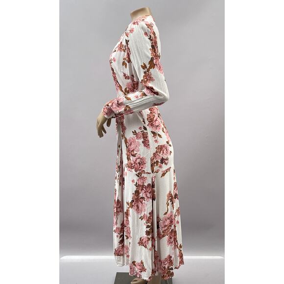 Rachel Parcell Dress Women 8 True Wrap Midi Pink Floral Print Dot Long Sleeve - Picture 3 of 9